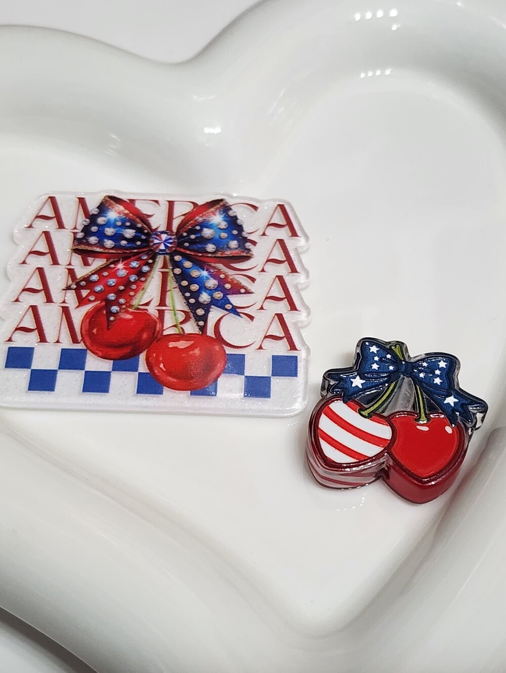 Patriotic USA Cherries Flatback Focal Bead Badge Crafts Beaded Pen Jewelry